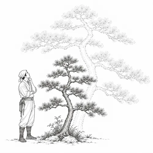 数年後の成長を見据える庭師のイラスト
