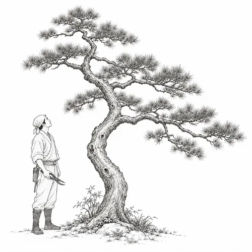 樹木の生理と自然樹形を考える庭師のイラスト